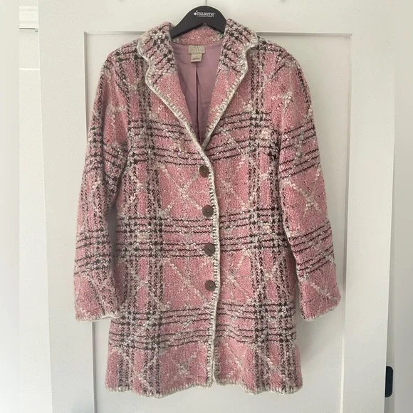 Sigrid Olsen Pink and Black Plaid Boucle Jacket/Coat - Picture 7 of 8